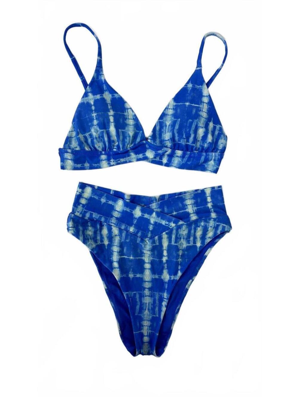 aerie Blue Tie-Dye Bikini Set with Adjustable Triangle Top Size Medium